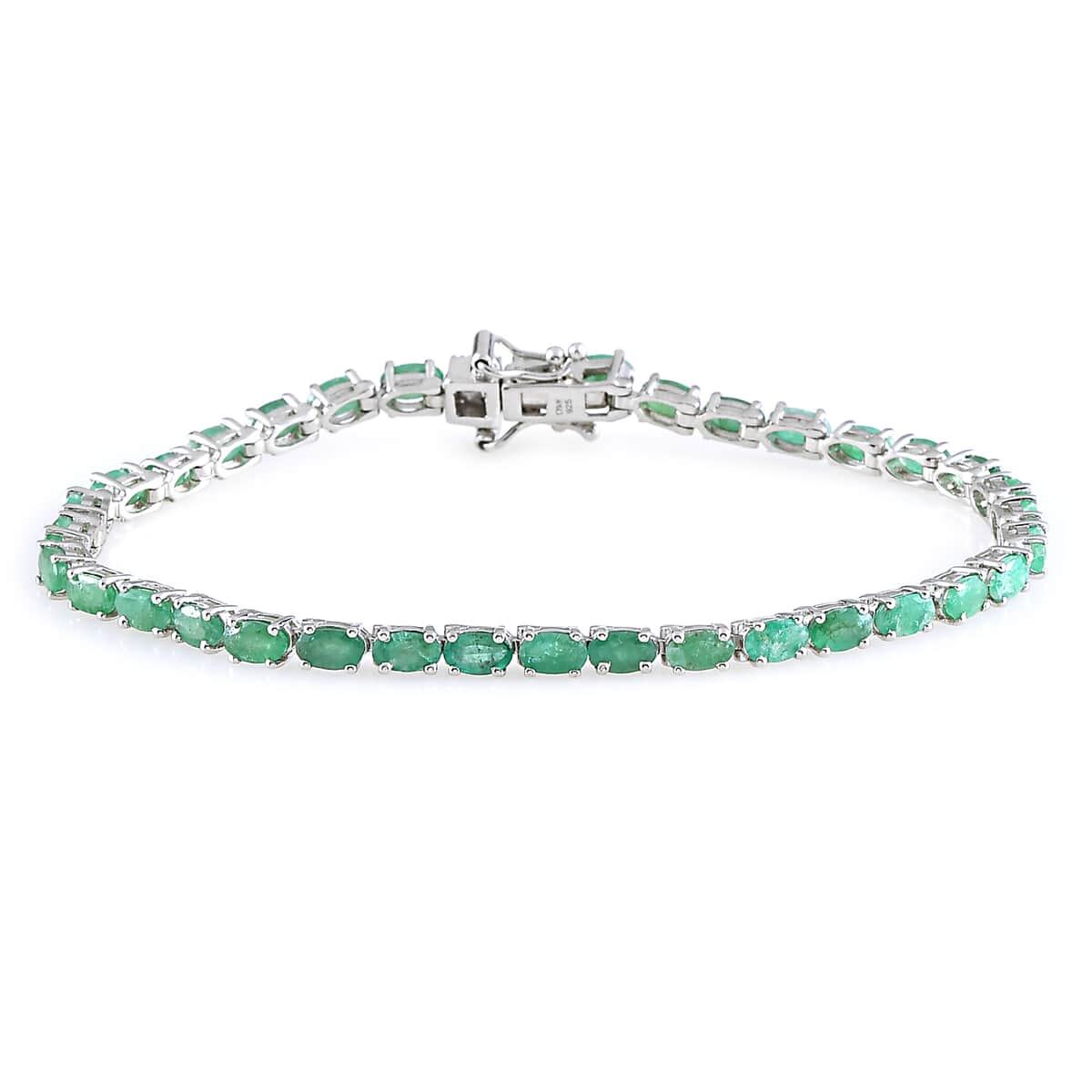 Brazilian Emerald Tennis Bracelet in Platinum Over Sterling Silver (7.25 In) 7.75 Grams 7.90 ctw image number 0