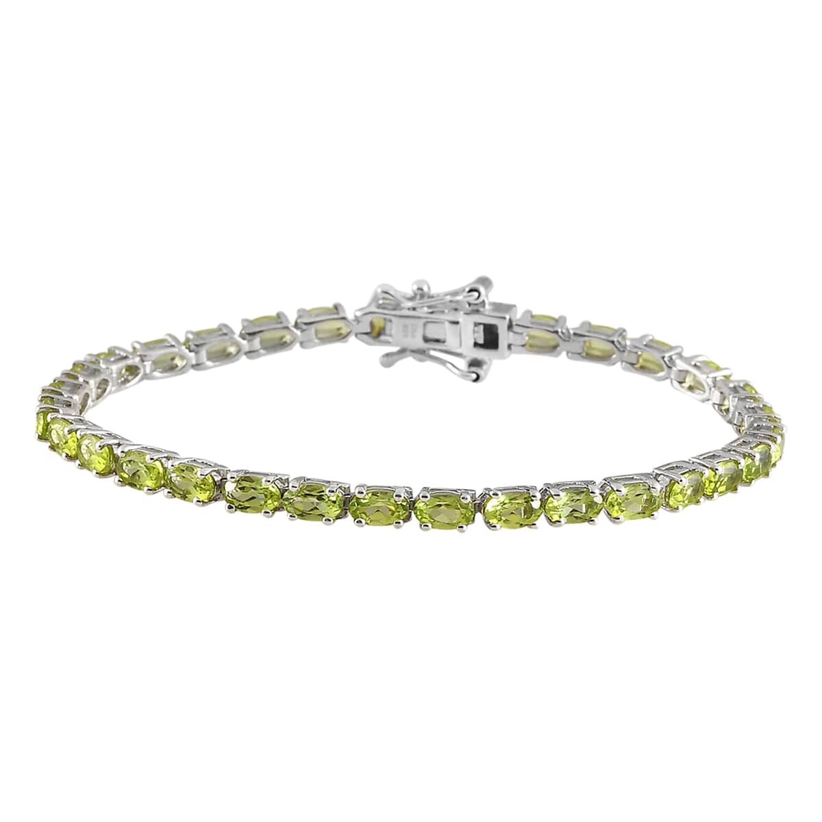 Peridot Tennis Bracelet in Platinum Over Sterling Silver (6.50 In) 7.65 ctw image number 0