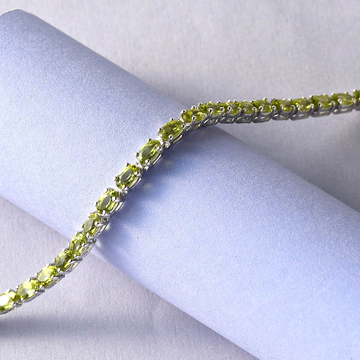 Peridot Tennis Bracelet in Platinum Over Sterling Silver (6.50 In) 7.65 ctw image number 3