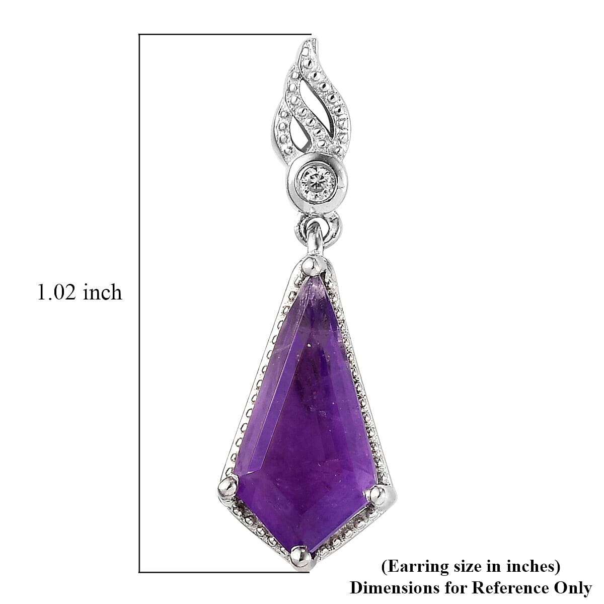 Amethyst and Natural White Zircon Dangling Earrings in Platinum Over Sterling Silver 4.25 ctw
