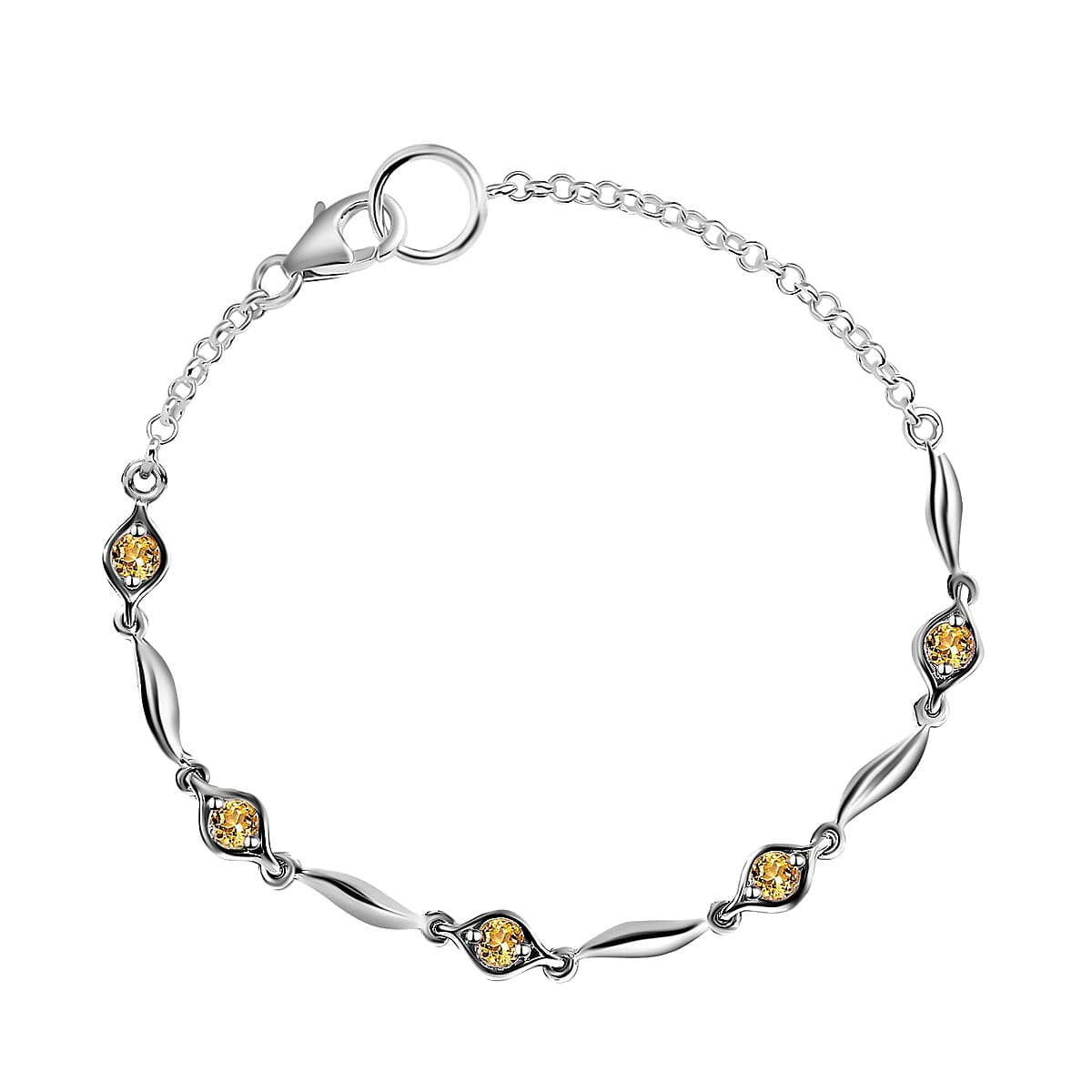 Brazilian Citrine Station Bracelet In Sterling Silver, 925 Sterling Silver Bracelet For Women (7.25 In) 0.85 ctw image number 0