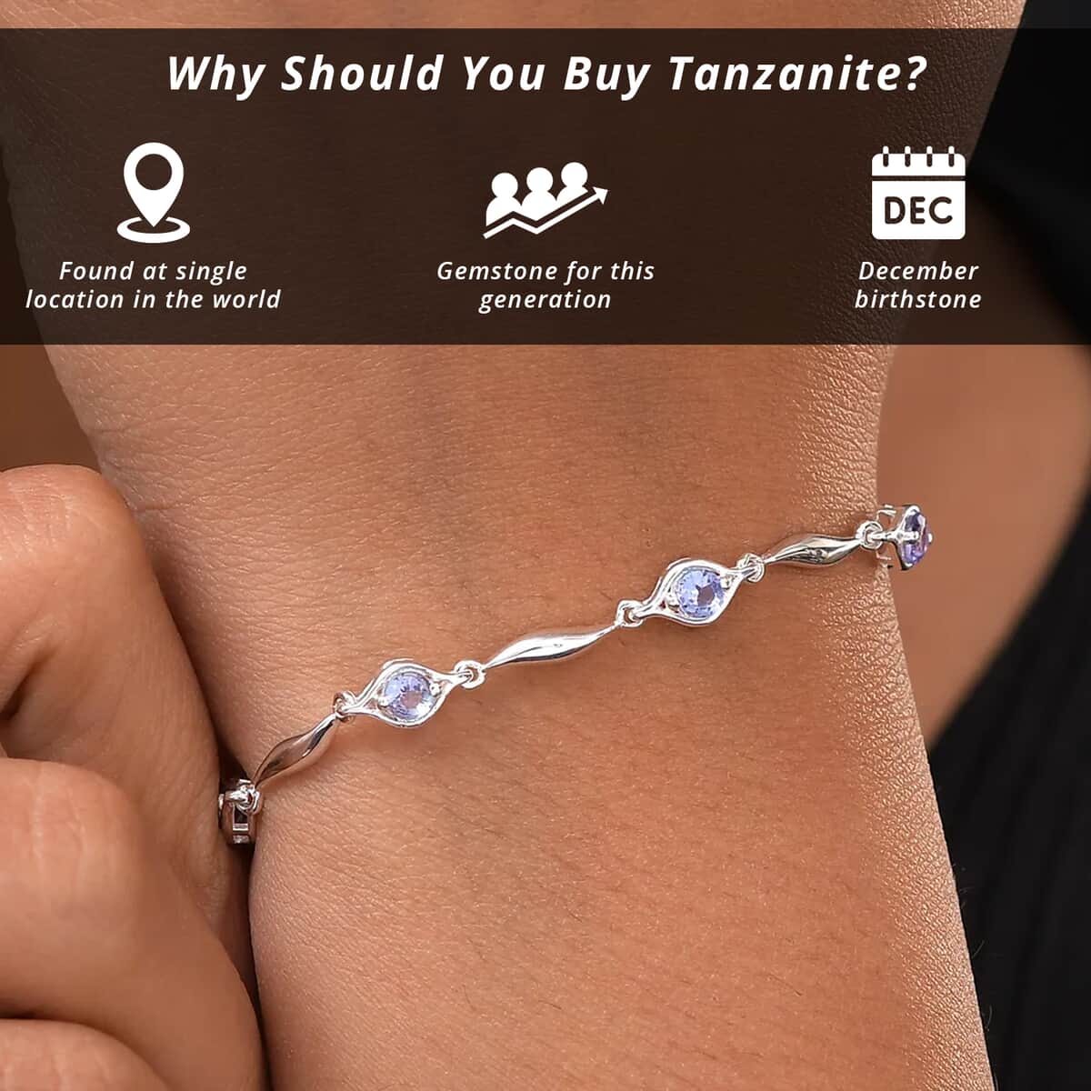 Tanzanite Station Bracelet In Sterling Silver, 925 Sterling Silver Bracelet For Women (7.25 In) 0.85 ctw image number 2