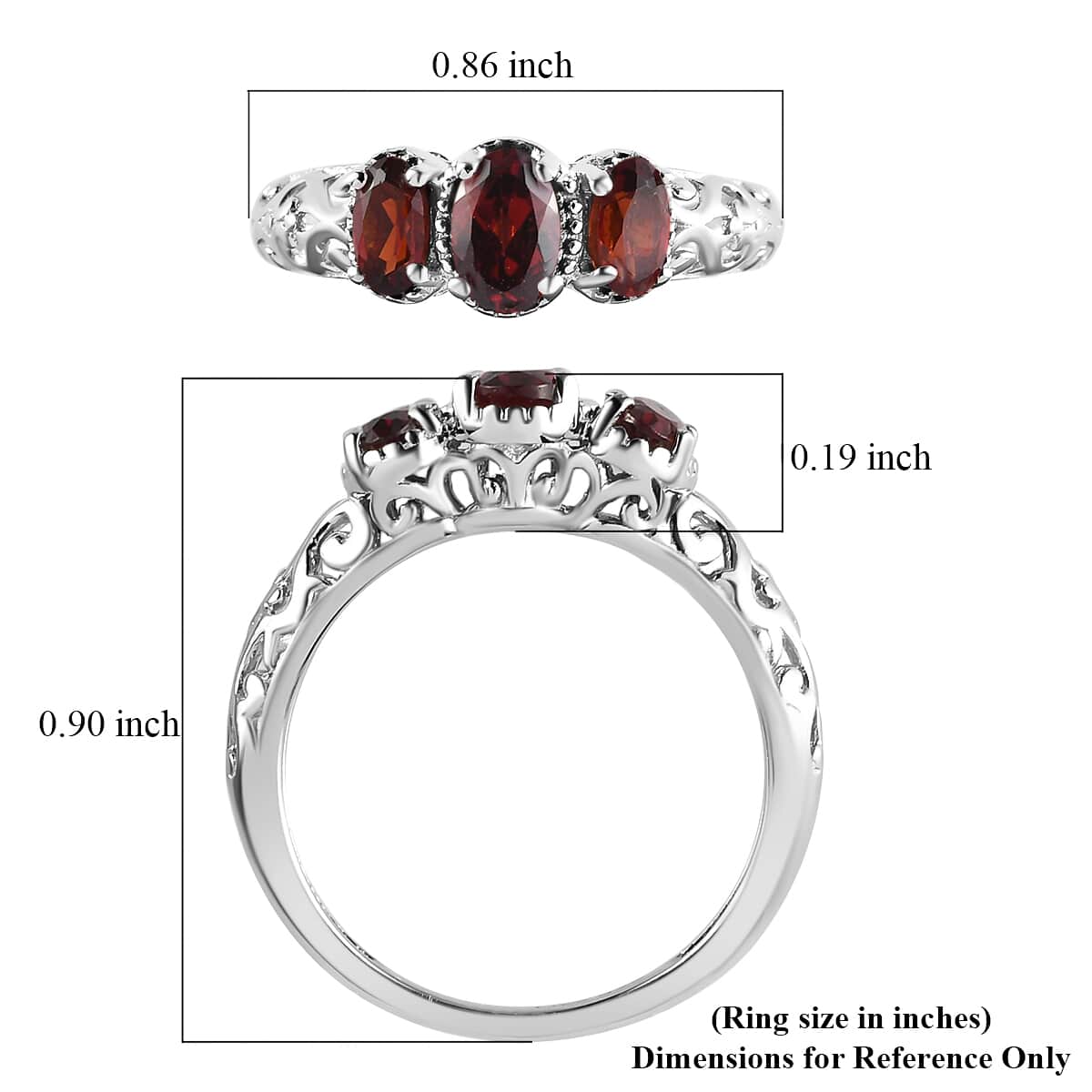 Mozambique Garnet 3 Stone Ring in Platinum Over Sterling Silver 1.15 ctw image number 7