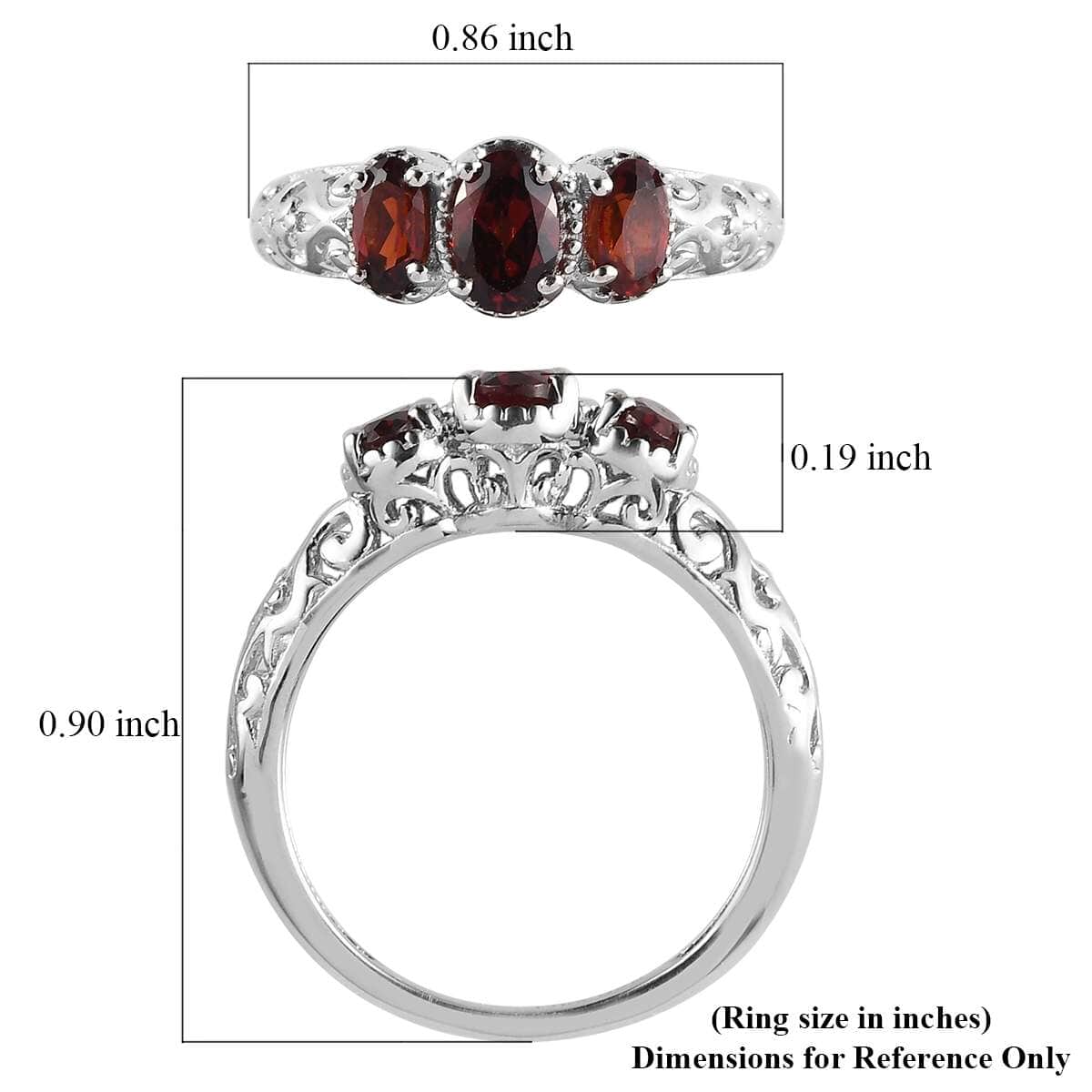 Mozambique Garnet 3 Stone Ring in Platinum Over Sterling Silver 1.15 ctw image number 8