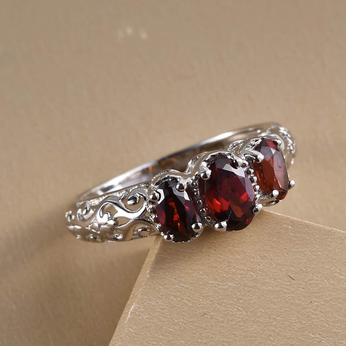 Garnet Ring, 3 Stone Garnet Ring, Trilogy Ring, Sterling Silver Ring, Birthstone Jewelry, Mozambique Garnet 3 Stone Ring 1.15 ctw (Size 5.0) image number 1