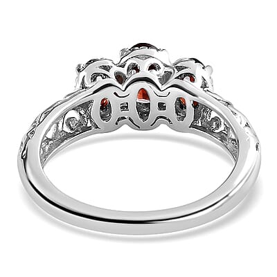 D'Joy Mozambique Garnet 1.20 ctw 3 Stone Ring in Platinum Over Sterling Silver (Size 7.0)