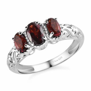 D'Joy Mozambique Garnet 1.15 ctw Ring, 3 Stone Garnet Ring, Trilogy Ring, Sterling Silver Ring, Birthstone Jewelry, Garnet 3 Stone Ring (Size 8.00)