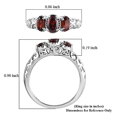 D'Joy Mozambique Garnet 1.20 ctw 3 Stone Ring in Platinum Over Sterling Silver (Size 9.0)