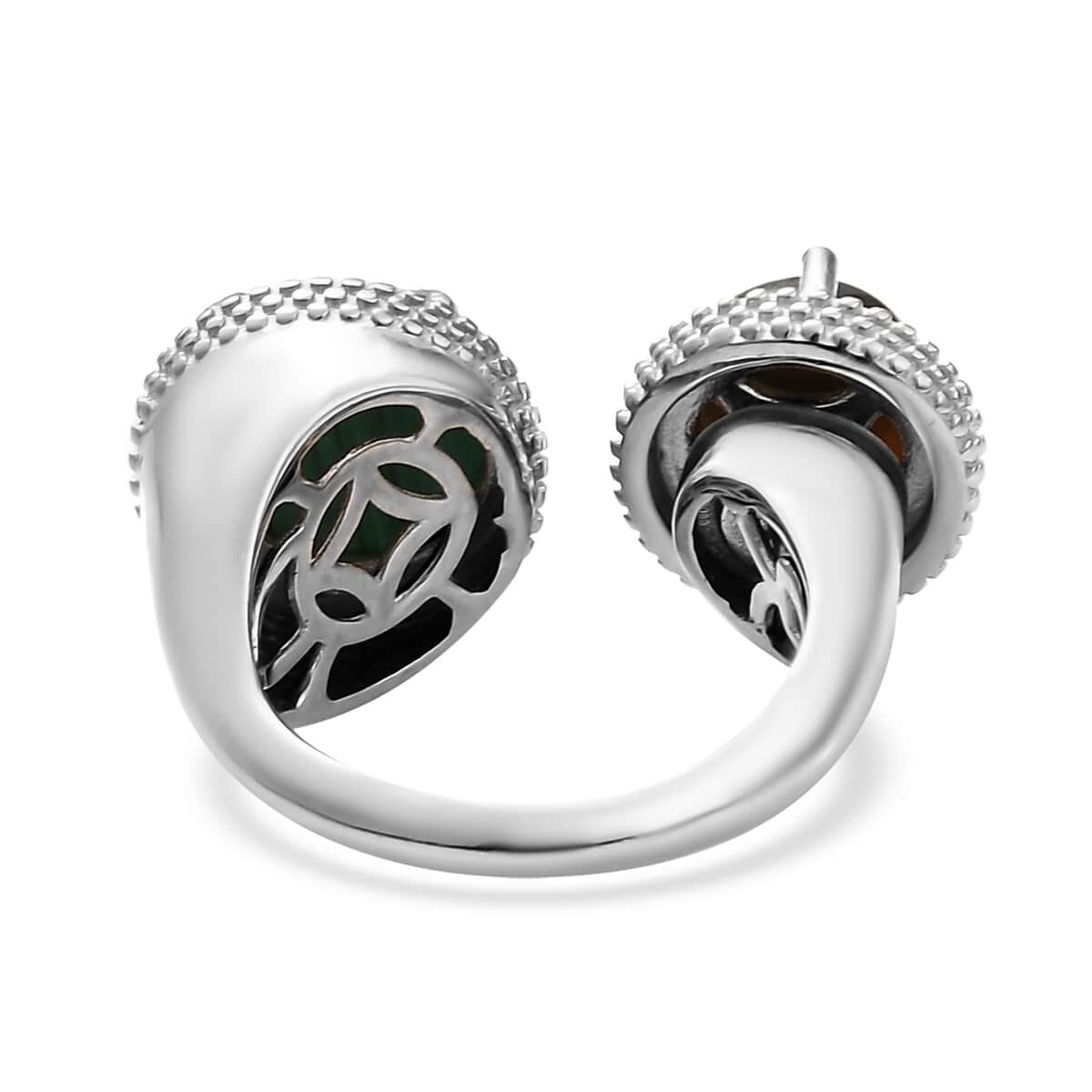 KARIS African Malachite and South African Tiger's Eye Open Band Ring in Platinum Bond 7.20 ctw image number 4
