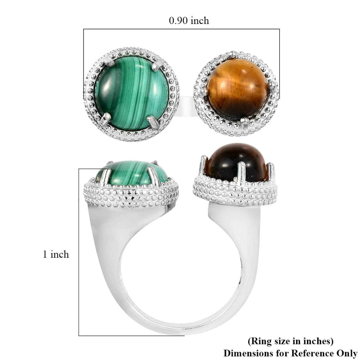 KARIS African Malachite and South African Tiger's Eye Open Band Ring in Platinum Bond (Size 7.0) 7.20 ctw image number 5