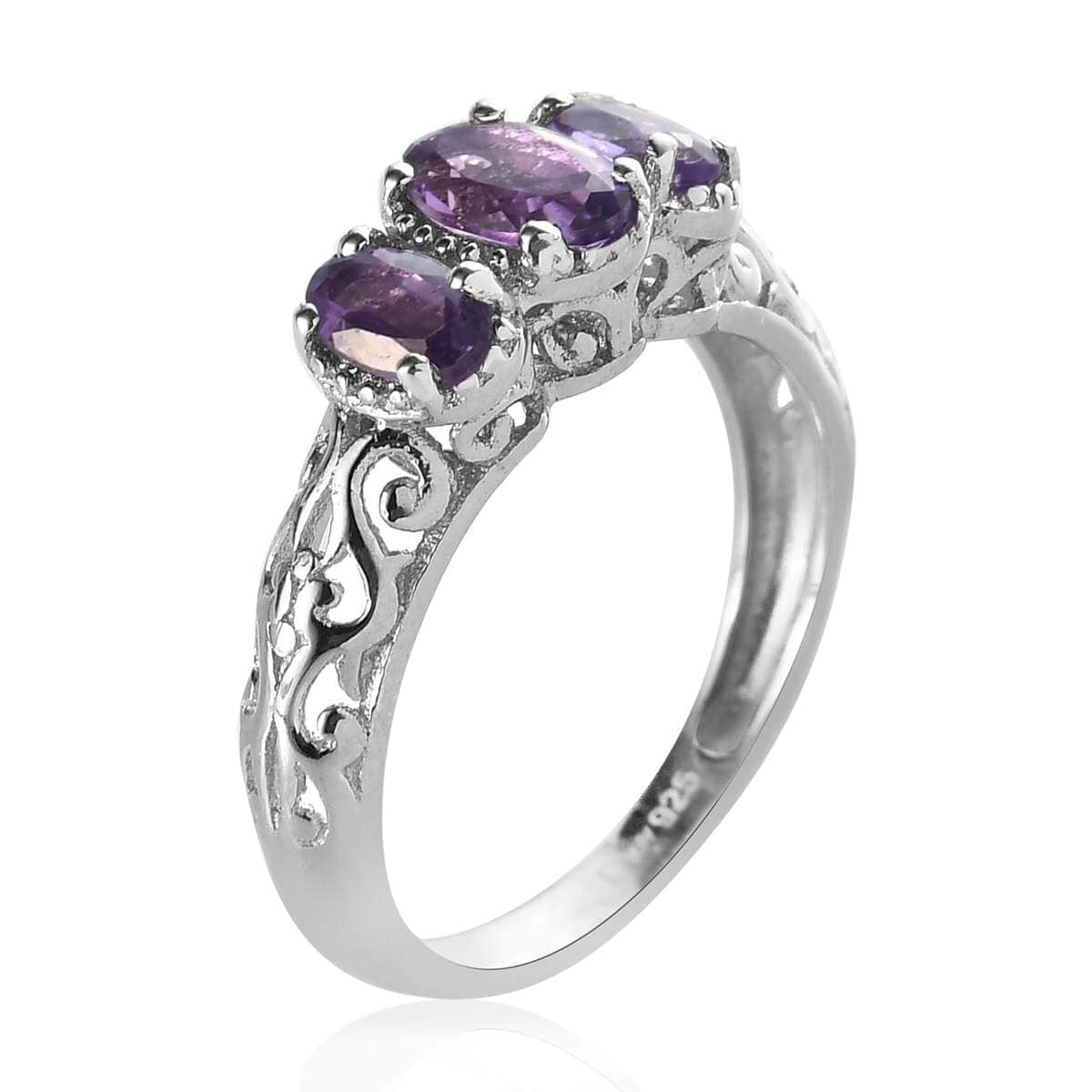 Amethyst Ring, 3 Stone Amethyst Ring, Trilogy Ring, Sterling Silver Ring, Birthstone Jewelry, Amethyst 3 Stone Ring 0.85 ctw (Size 10.0) image number 6