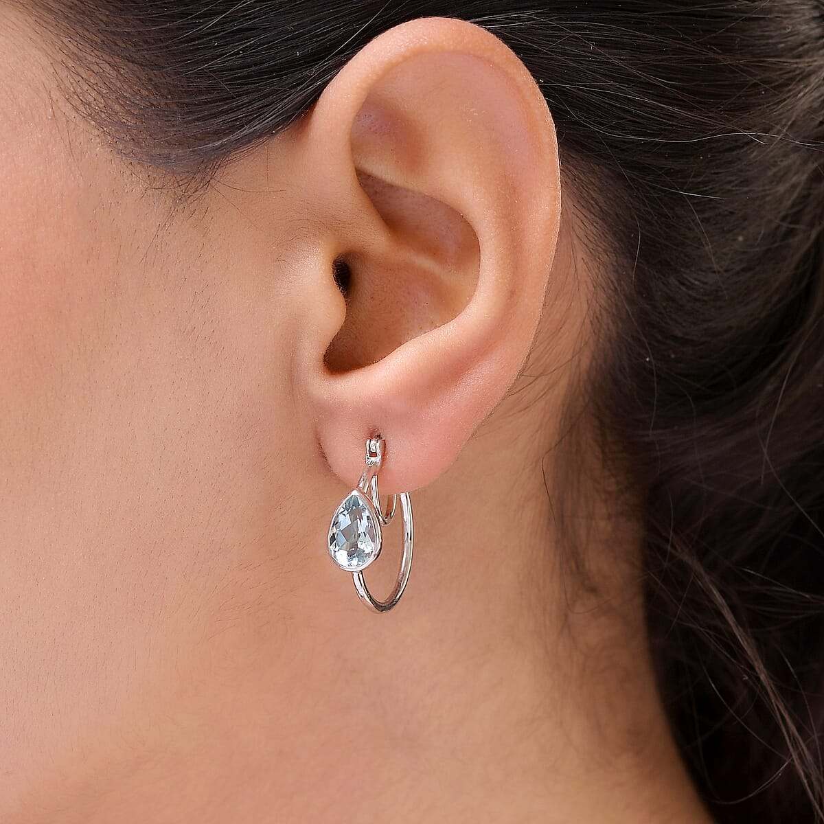 Espirito Santo Aquamarine Hoop Earrings in Platinum Over Sterling Silver 2.35 ctw image number 1