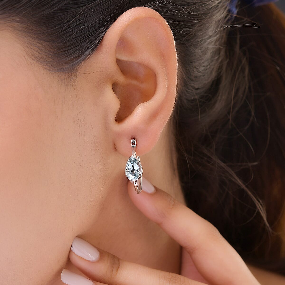 Espirito Santo Aquamarine Hoop Earrings in Platinum Over Sterling Silver 2.35 ctw image number 2