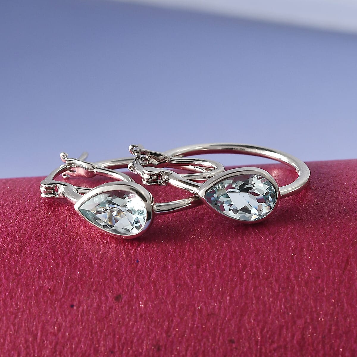 Espirito Santo Aquamarine Hoop Earrings in Platinum Over Sterling Silver 2.35 ctw image number 3