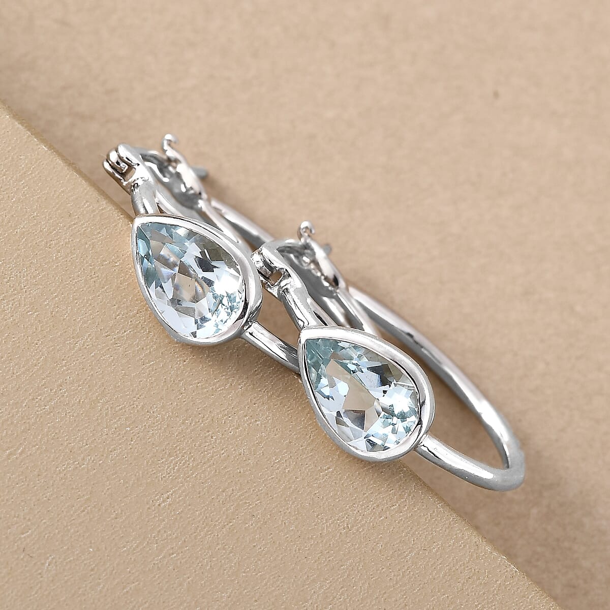 Espirito Santo Aquamarine Hoop Earrings in Platinum Over Sterling Silver 2.35 ctw image number 4