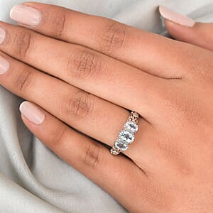 D'Joy Mangoro Aquamarine 3 Stone Ring in Platinum Over Sterling Silver 0.85 ctw (Size 5.0)
