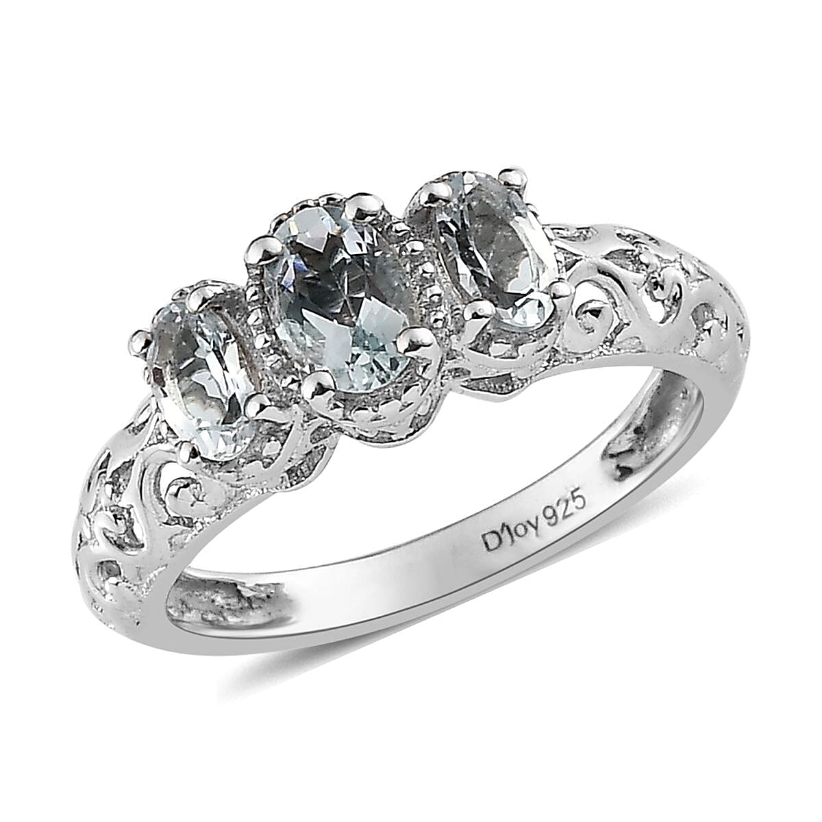 D'Joy Mangoro Aquamarine 3 Stone Ring in Platinum Over Sterling Silver 0.85 ctw (Size 8.0) image number 0