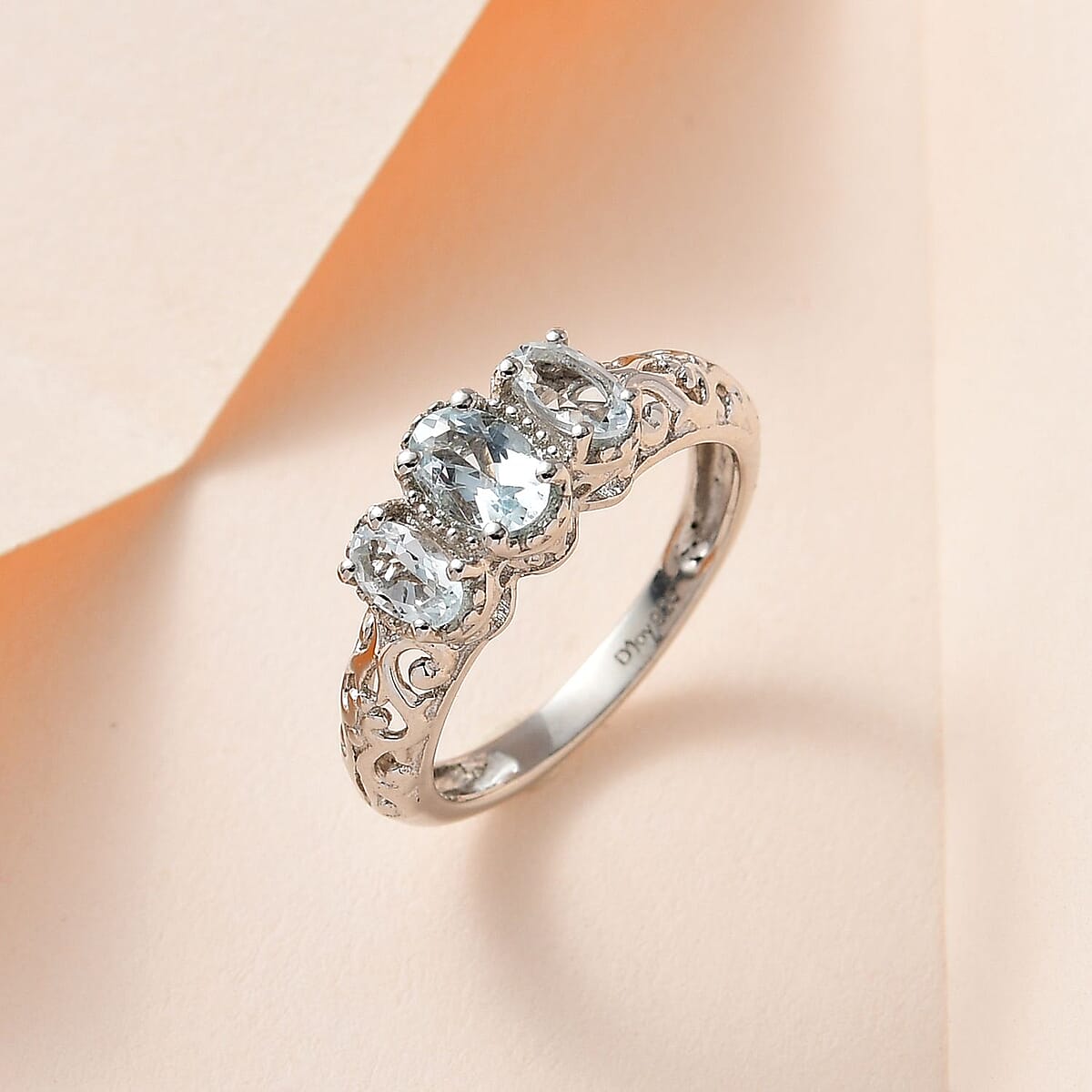 D'Joy Mangoro Aquamarine 3 Stone Ring in Platinum Over Sterling Silver 0.85 ctw (Size 8.0) image number 1