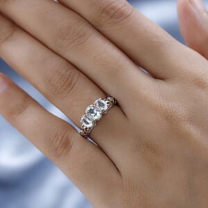 D'Joy Mangoro Aquamarine 3 Stone Ring in Platinum Over Sterling Silver 0.85 ctw (Size 8.0)