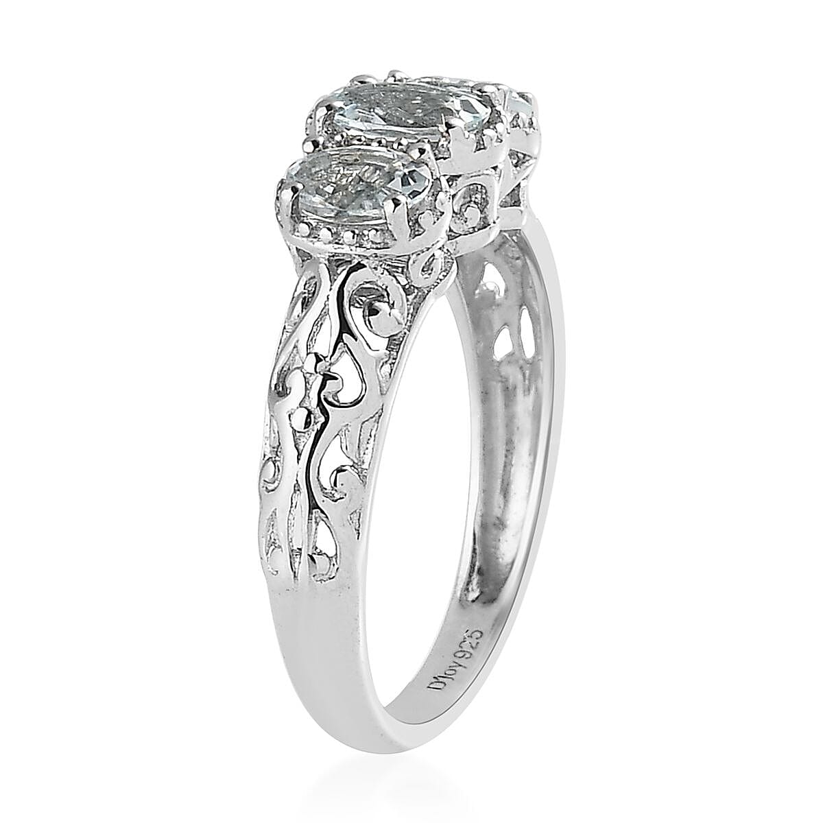 D'Joy Mangoro Aquamarine 3 Stone Ring in Platinum Over Sterling Silver 0.85 ctw (Size 8.0) image number 3