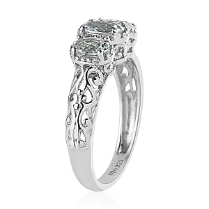 D'Joy Mangoro Aquamarine 3 Stone Ring in Platinum Over Sterling Silver 0.85 ctw (Size 8.0)