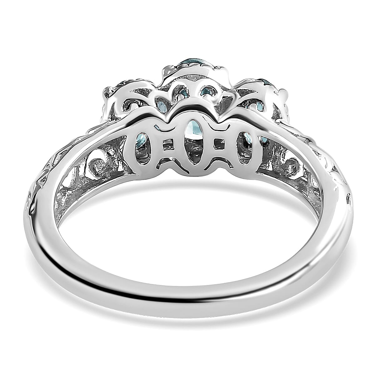 D'Joy Mangoro Aquamarine 3 Stone Ring in Platinum Over Sterling Silver 0.85 ctw (Size 8.0) image number 6