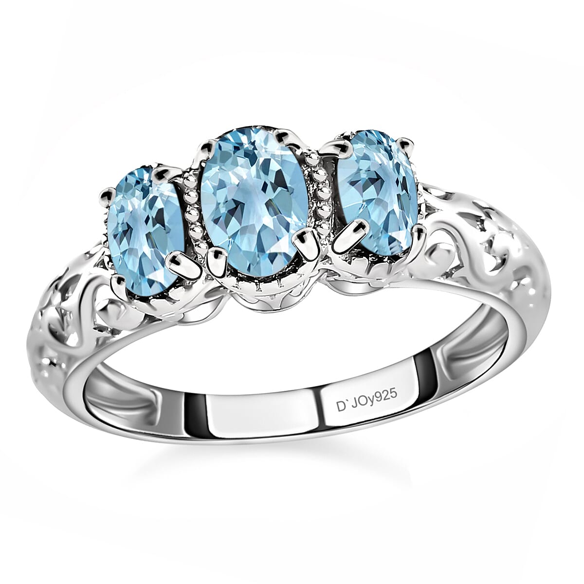 D'Joy Mangoro Aquamarine 3 Stone Ring in Platinum Over Sterling Silver 0.85 ctw (Size 9.0) image number 0