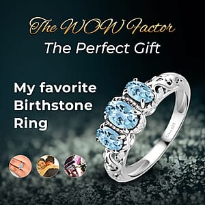 D'Joy Mangoro Aquamarine 3 Stone Ring in Platinum Over Sterling Silver 0.85 ctw (Size 9.0)