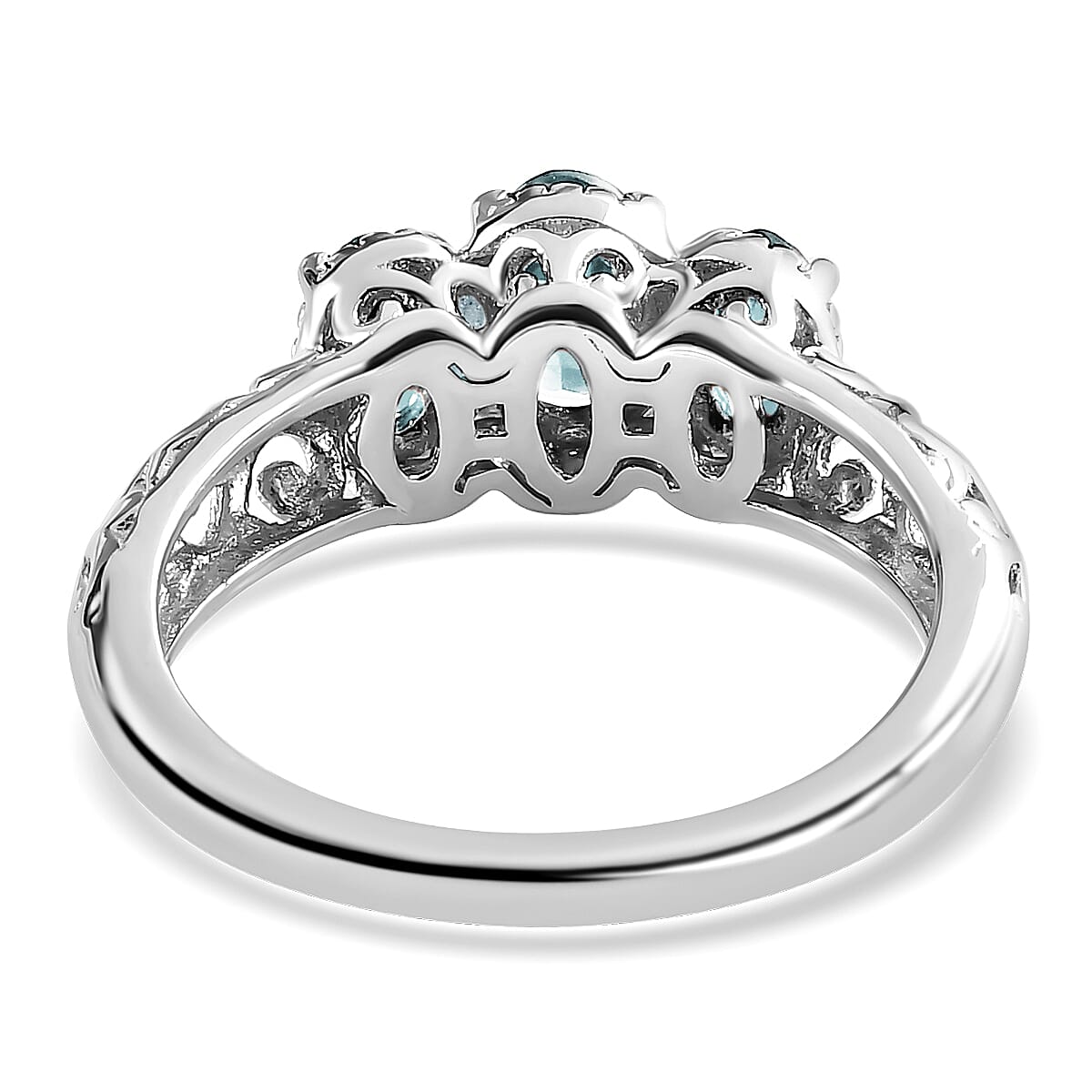 D'Joy Mangoro Aquamarine 3 Stone Ring in Platinum Over Sterling Silver 0.85 ctw (Size 9.0) image number 6