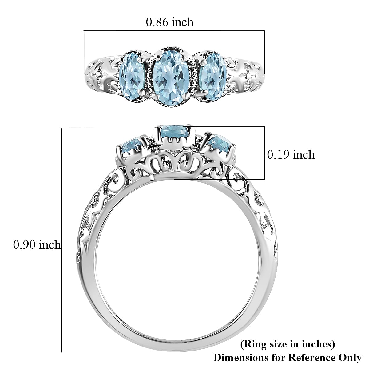 D'Joy Mangoro Aquamarine 3 Stone Ring in Platinum Over Sterling Silver 0.85 ctw (Size 9.0) image number 7
