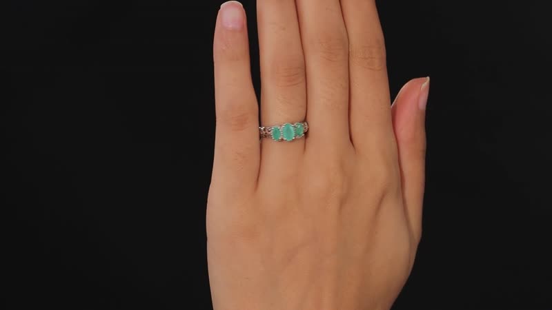 Kagem Zambian Emerald Trilogy Ring in Platinum Over Sterling Silver (Size 7.0) 0.85 ctw