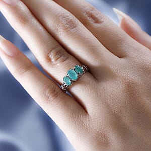 D'Joy Kagem Zambian Emerald Trilogy Ring in Platinum Over Sterling Silver 0.90 ctw (Size 10.0)