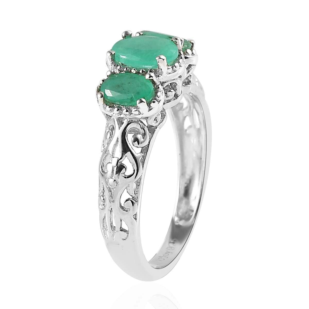 Kagem Zambian Emerald Trilogy Ring in Platinum Over Sterling Silver (Size 10.0) 0.85 ctw image number 3