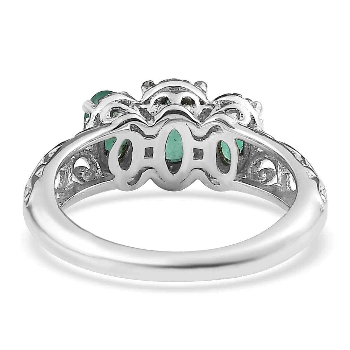 Kagem Zambian Emerald Trilogy Ring in Platinum Over Sterling Silver (Size 7.0) 0.85 ctw image number 4