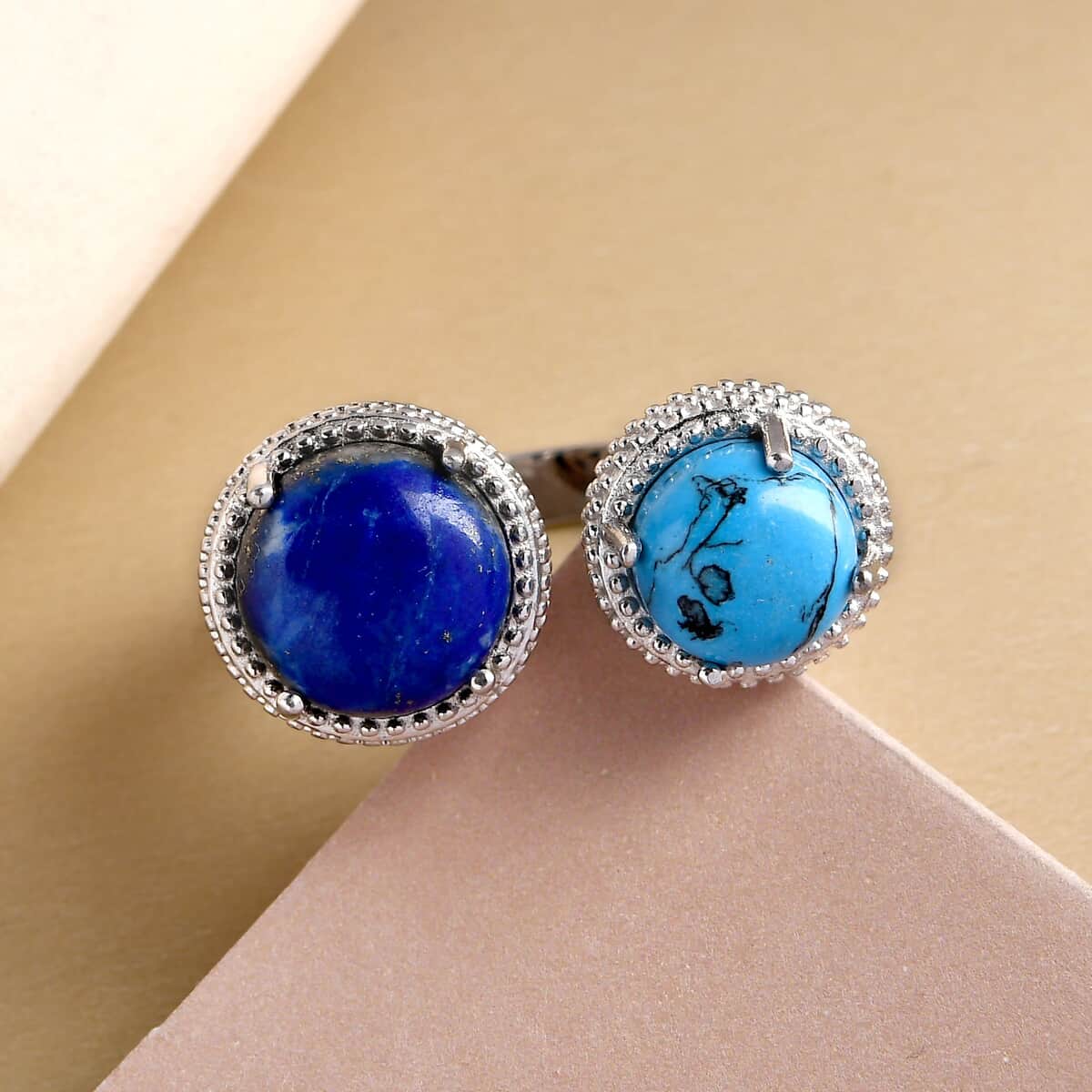 KARIS Lapis Lazuli and Blue Howlite Open Band Ring in Platinum Bond (Size 7.0) 6.25 ctw image number 1