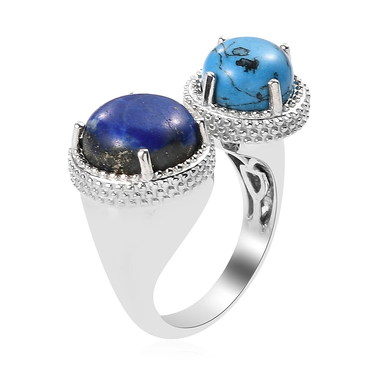 Karis Lapis Lazuli and Blue Howlite Open Band Ring in Platinum Bond (Size 8.0) 6.25 ctw image number 3