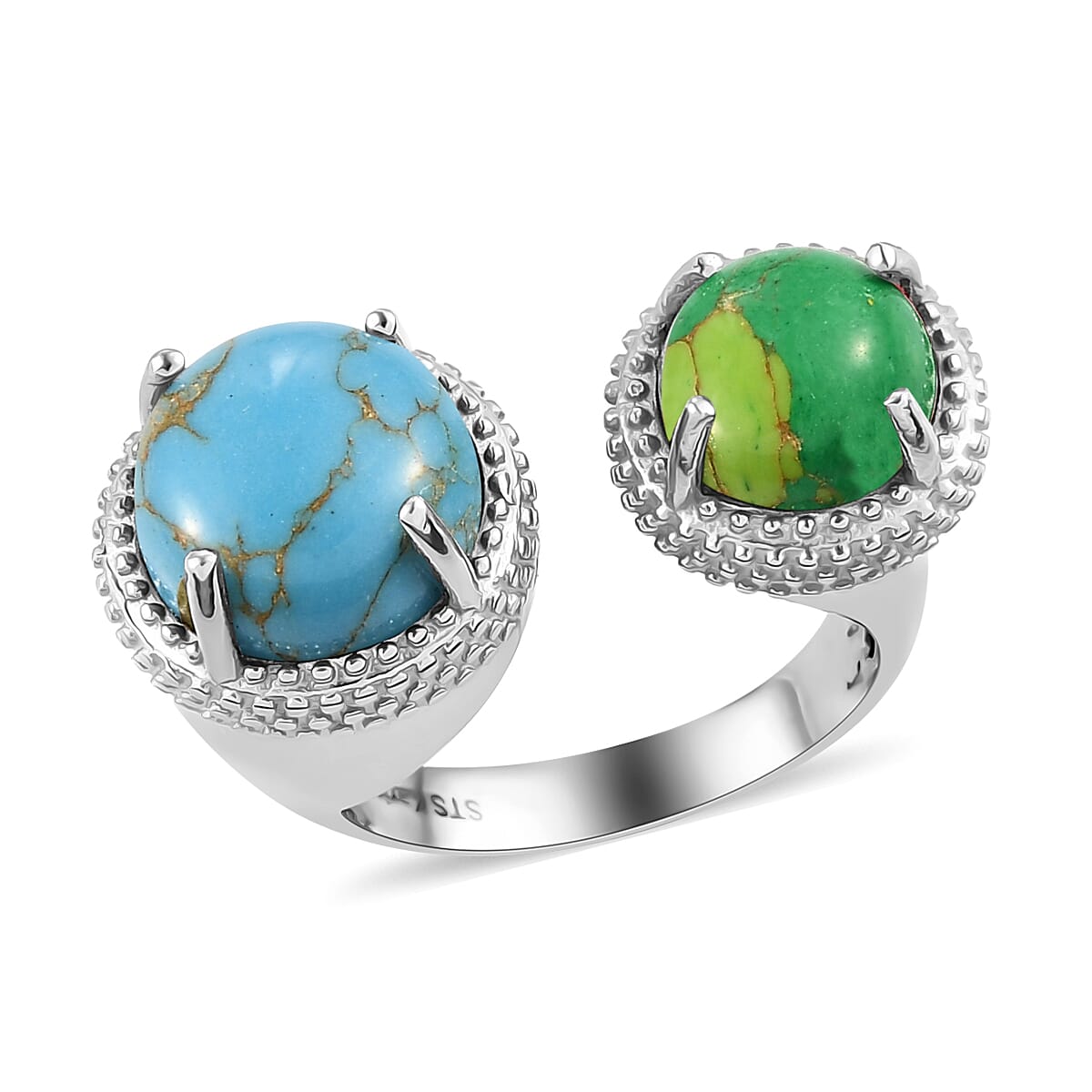 Karis Mojave Blue and Green Turquoise Open Band Ring in Platinum Bond (Size 10.0) 5.10 ctw