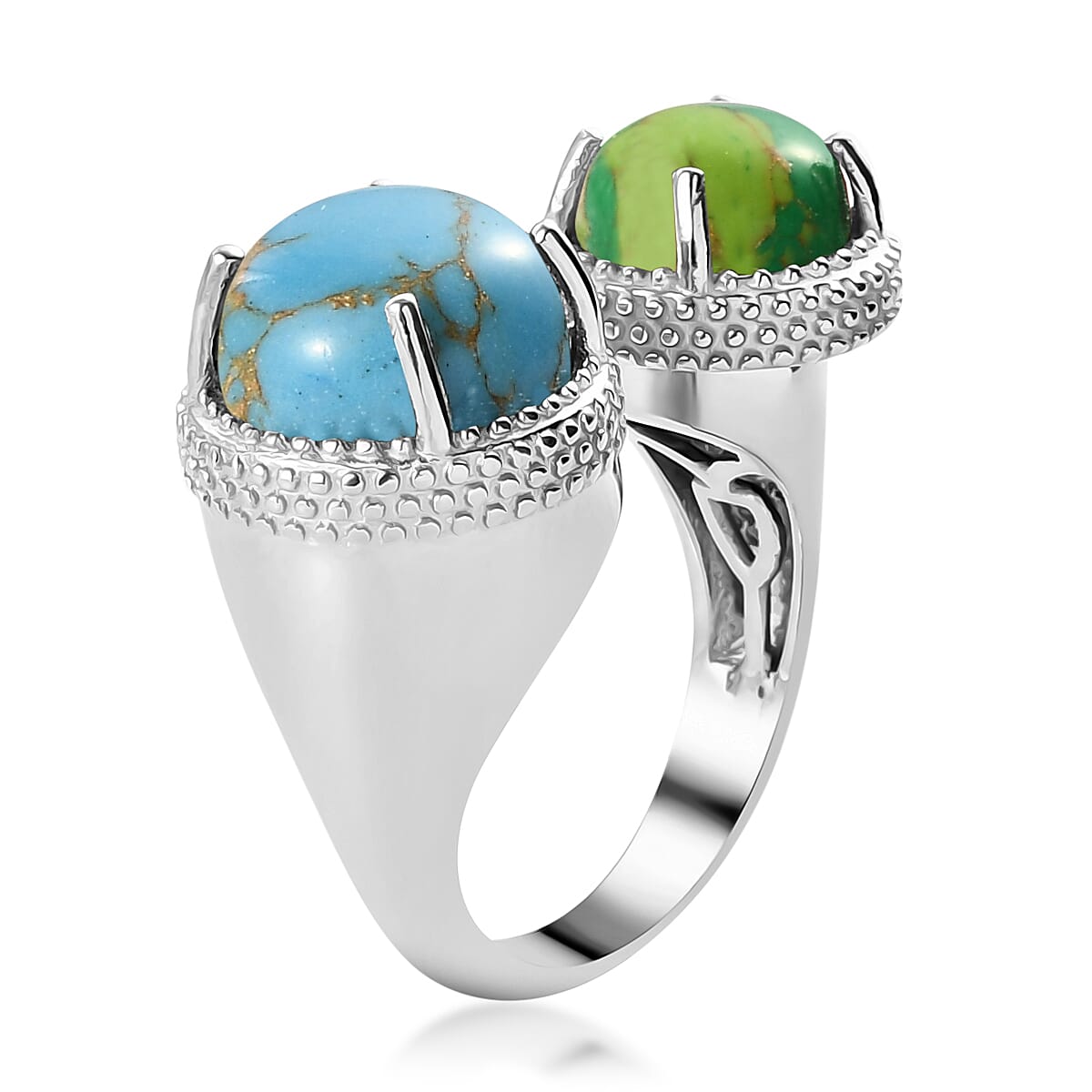 Karis Mojave Blue and Green Turquoise Open Band Ring in Platinum Bond (Size 10.0) 5.10 ctw