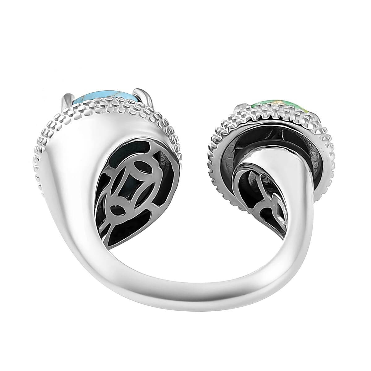 Karis Mojave Blue and Green Turquoise Open Band Ring in Platinum Bond (Size 10.0) 5.10 ctw
