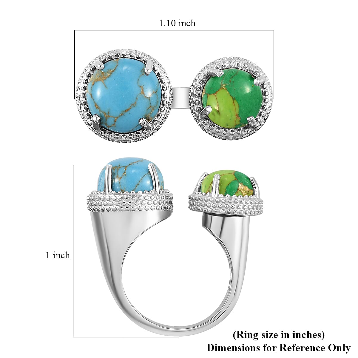 Karis Mojave Blue and Green Turquoise Open Band Ring in Platinum Bond (Size 10.0) 5.10 ctw