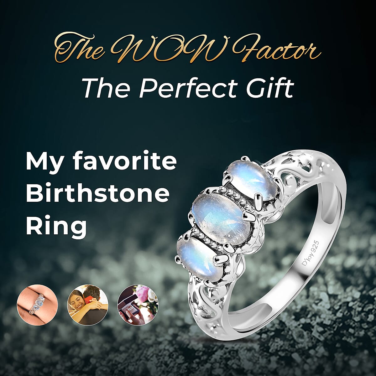 D'Joy Kuisa Rainbow Moonstone 1.10 ctw 3 Stone Ring in Platinum Over Sterling Silver (Size 6.0) image number 3