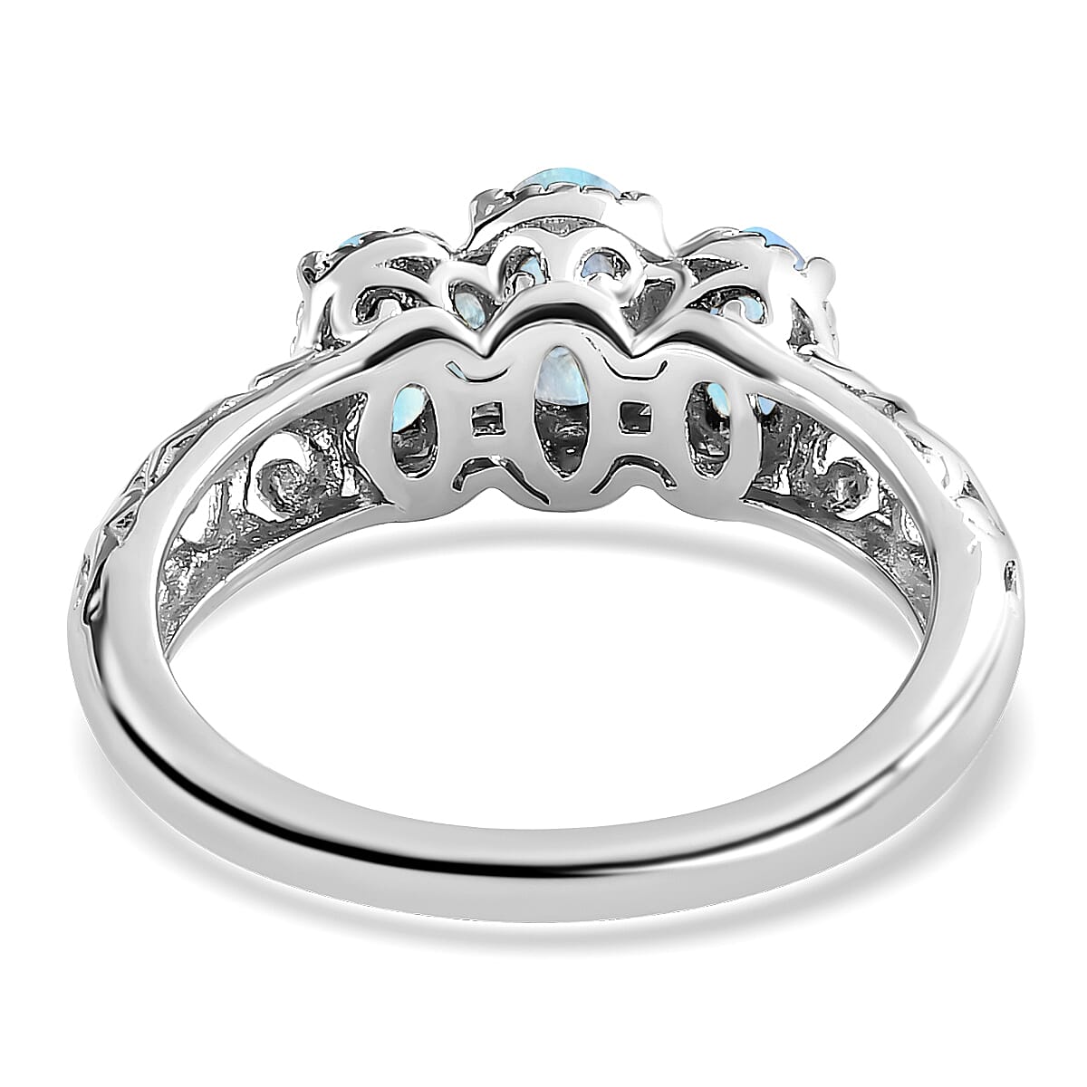 D'Joy Kuisa Rainbow Moonstone 1.10 ctw 3 Stone Ring in Platinum Over Sterling Silver (Size 6.0) image number 6
