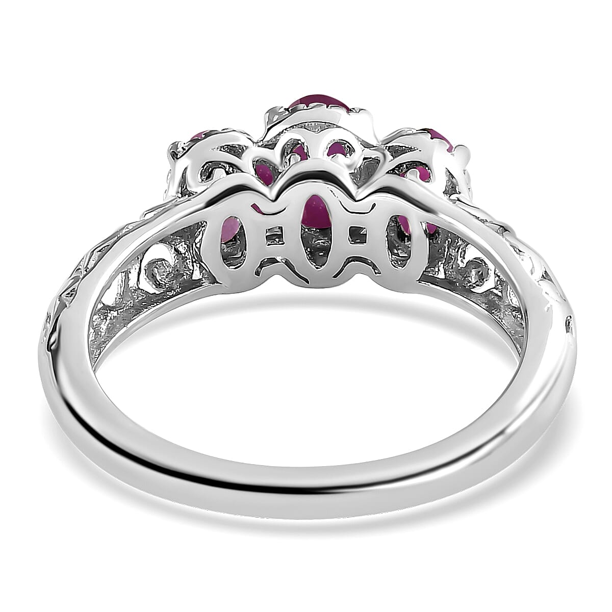 D'Joy Niassa Ruby (FF) 1.40 ctw 3 Stone Ring in Platinum Over Sterling Silver (Size 10.0)