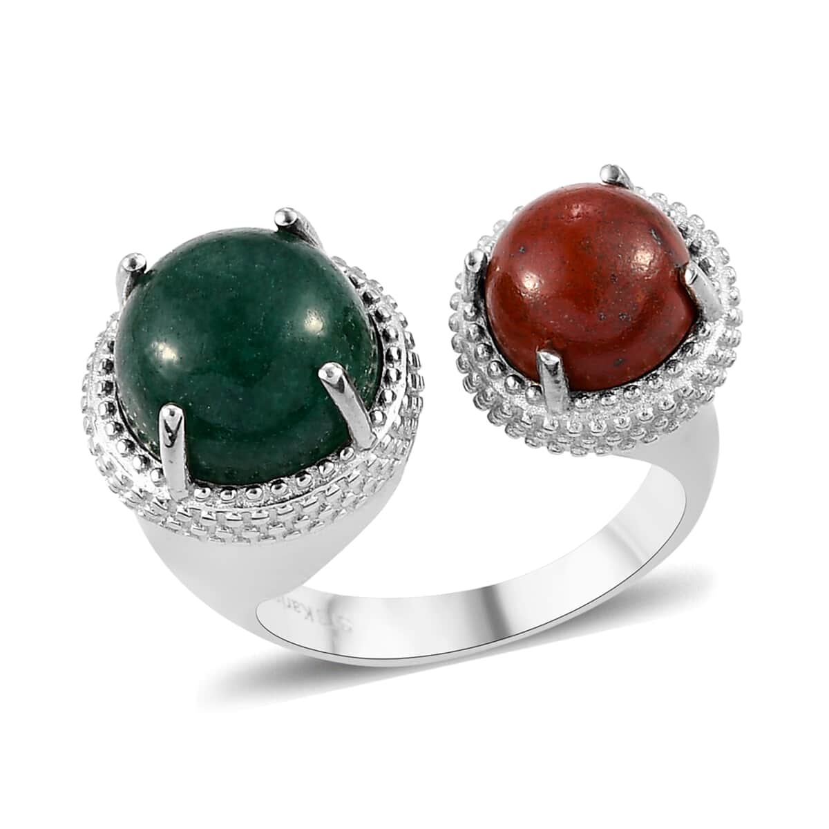 KARIS Green Aventurine and Red Jasper Open Band Ring in Platinum Bond (Size 10.0) 6.85 ctw image number 0