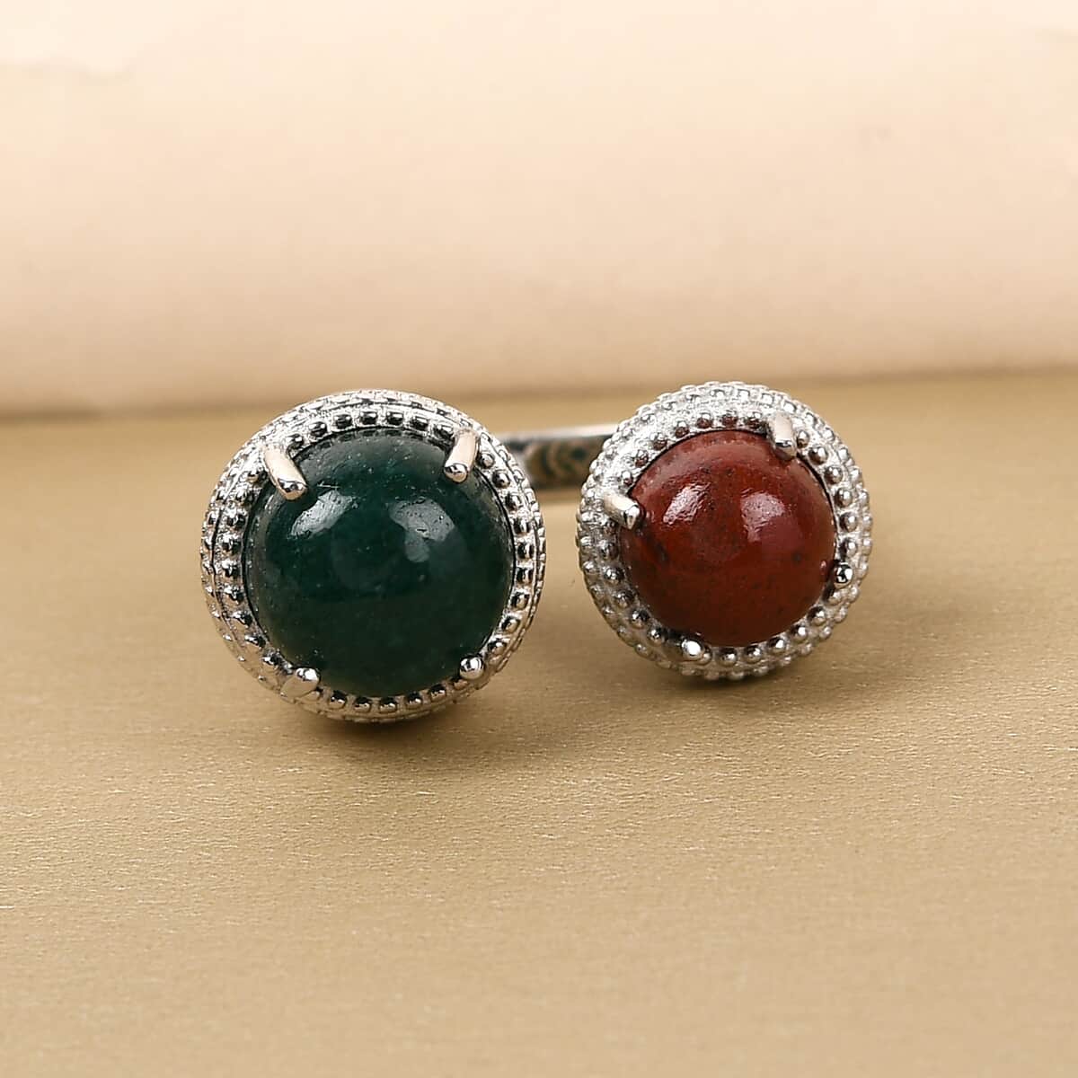 KARIS Green Aventurine and Red Jasper Open Band Ring in Platinum Bond (Size 10.0) 6.85 ctw image number 1