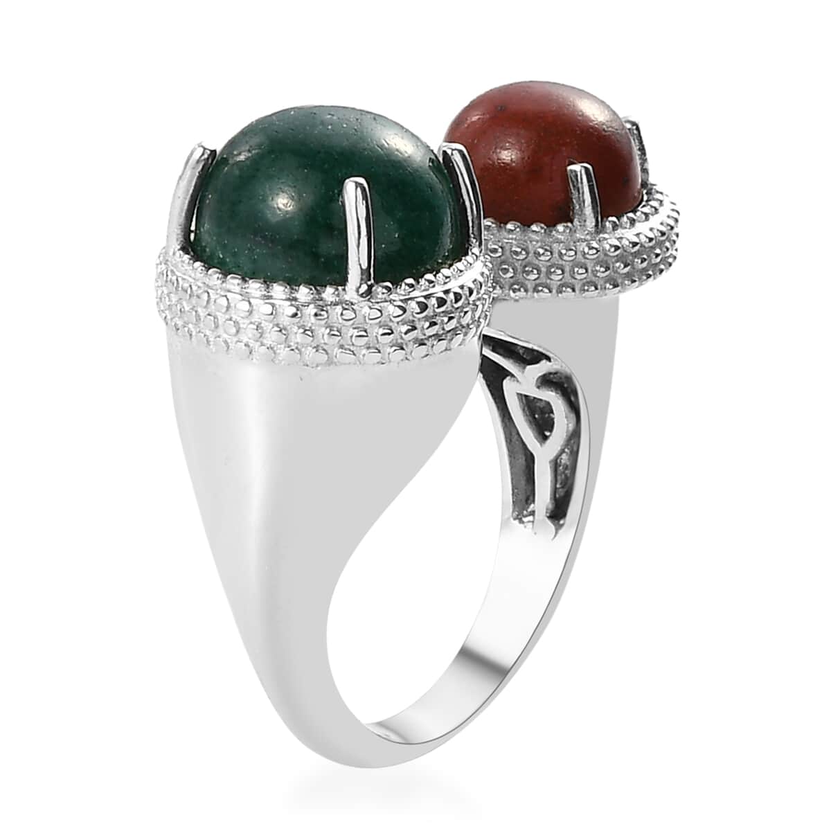 KARIS Green Aventurine and Red Jasper Open Band Ring in Platinum Bond (Size 10.0) 6.85 ctw image number 3