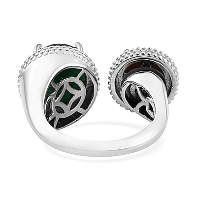 Karis Green Aventurine and Red Jasper Open Band Ring in Platinum Bond (Size 11.0) 6.85 ctw