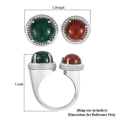 Karis Green Aventurine and Red Jasper Open Band Ring in Platinum Bond (Size 11.0) 6.85 ctw
