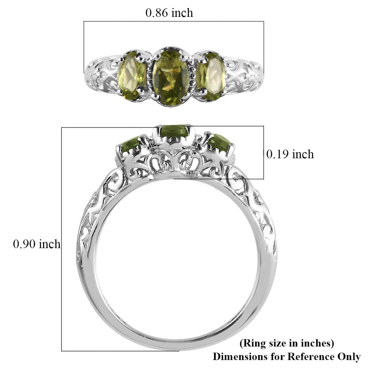 925 Sterling Silver Platinum Plated Peridot 3 Stone Ring Ct 1 Birthday Gifts