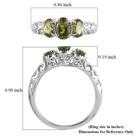 Peridot Ring, 3 Stone Peridot Ring, Trilogy Ring, Sterling Silver Ring, Birthstone Jewelry, Arizona Peridot 3 Stone Ring 1.00 ctw (Size 10.0) image number 7